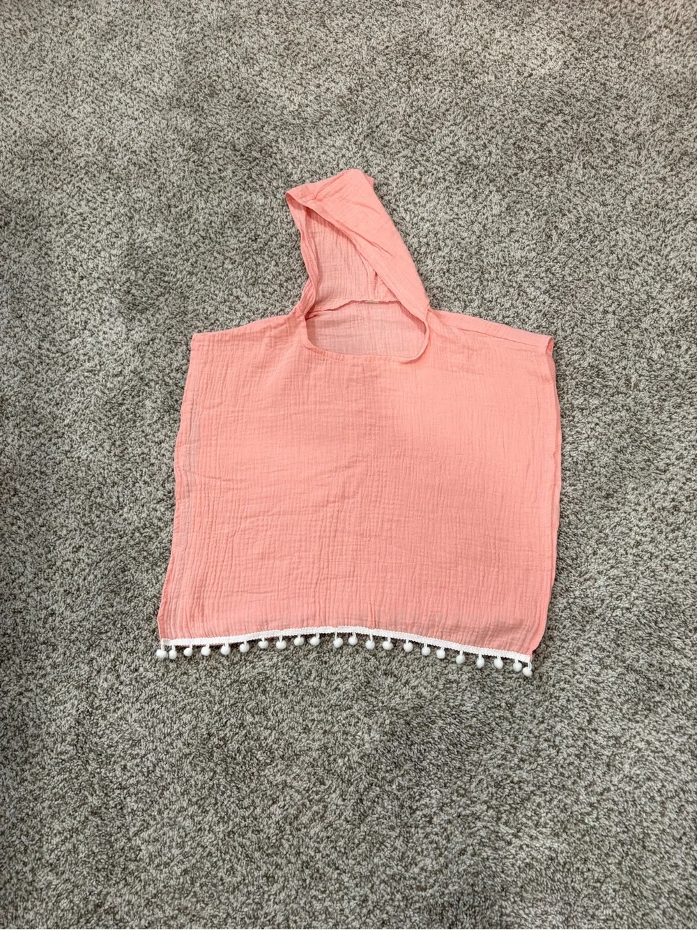 Coral Pom-Pom Hooded Beach Cover-Up